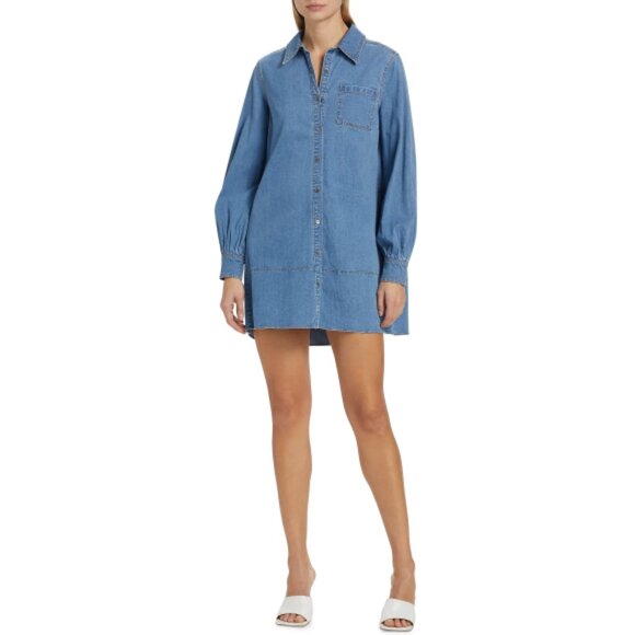 CINQ À SEPT 'Adette' Denim Mini Shirt-Dress, Light Wash Denim Blue - Picture 1 of 4